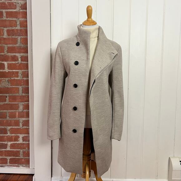 ZARA Funnel Neck Wool Blend Coat Jacket Light Grey Womens M - Picture 5 of 11